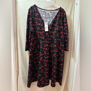 La Lemon Plus Size Cherry Print Fit & Flare Dress | US 24 | Vintage Vibe Pinup